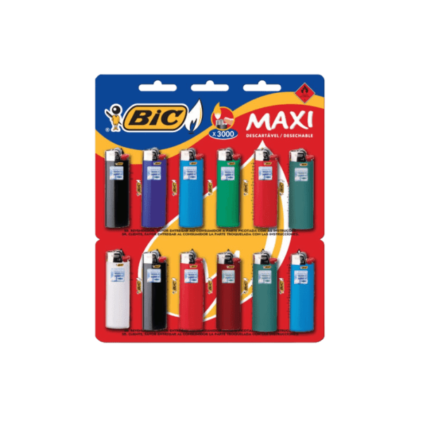 ISQUEIRO BIC MAX CHAMA GRANDE CARTELA C/12 UNID.