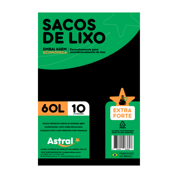 EXTRA FORTE SACO  DE LIXO ASTRAL 60LT 25X10UNID