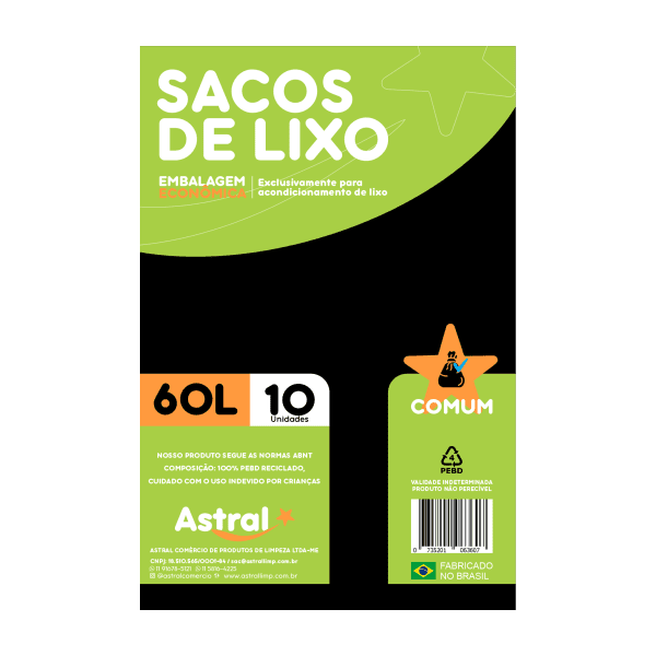 COMUM SACO  DE LIXO ASTRAL  60LT 25X10UNID