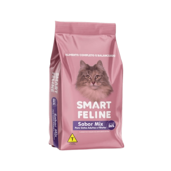 26% RACAO SMART  FELINE ADULTO E  FILHOTE SALMAO  1X5KG (EMB. VINHO)