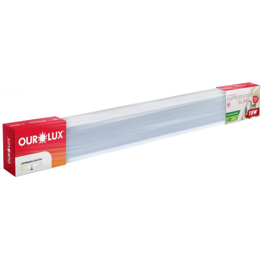 LUMINÁRIA OUROLUX LED SLIM 60CM 18W BIV 6500K