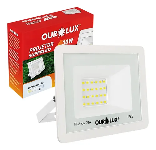 REFLETOR LED SLIM OUROLUX 30W BIV BRANCO 6500K