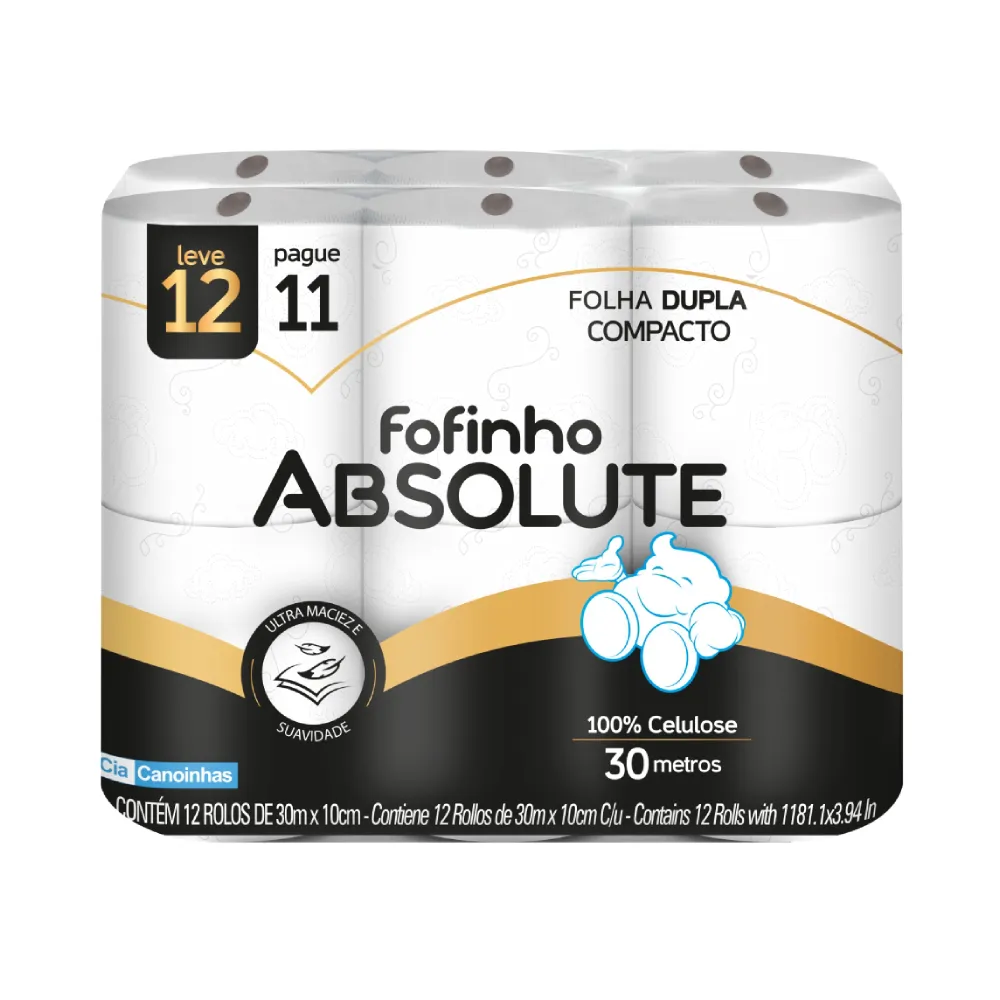 PAPEL HIG. ABSOLUTE FOFINHO F. DUPLA 8X12 ROLOS 30M
